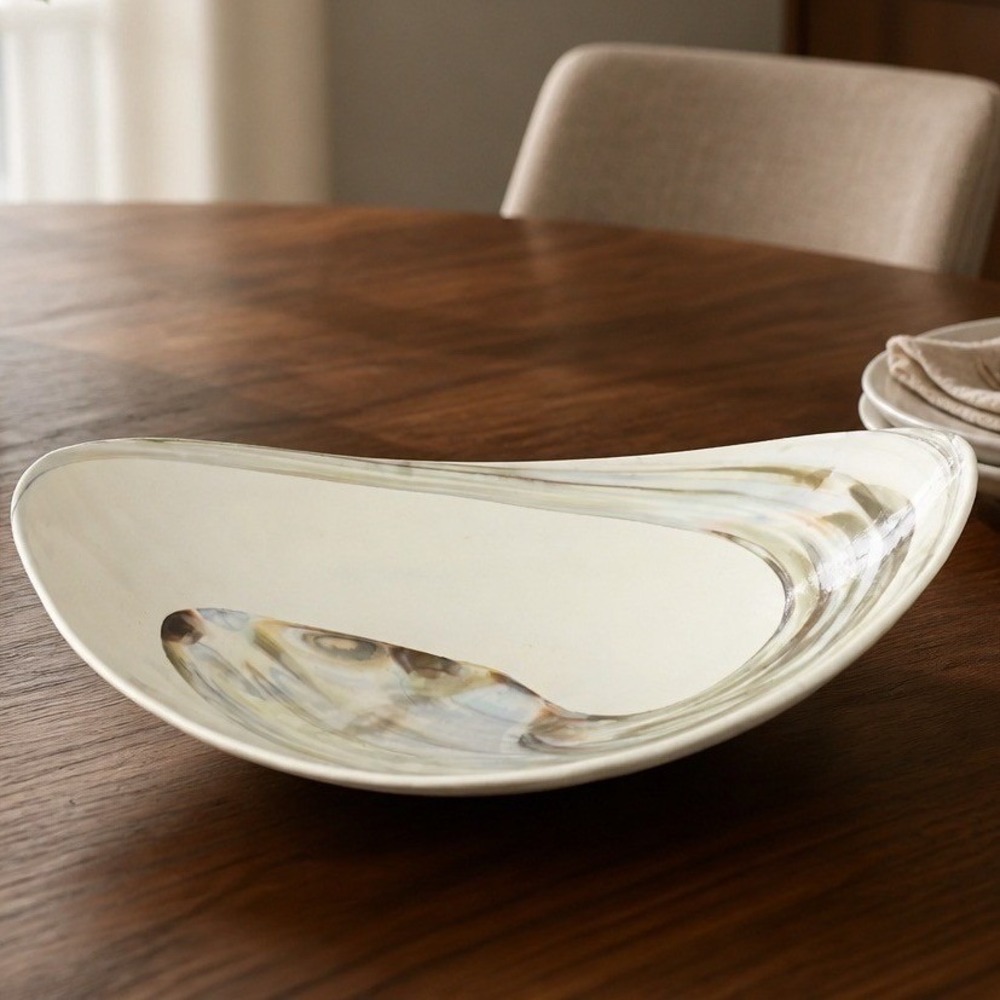 Yalos Murano Centerpiece 15.5x13in White Fossile Piatto Piegato Iridescent Italy